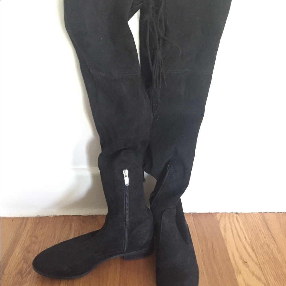 Black Suede Thigh-High Boots